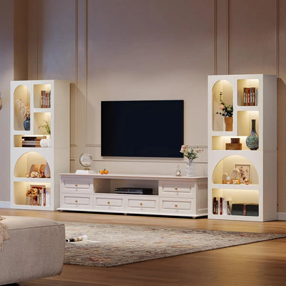Tall Geometric Bookshelf, White Arched Bookcase with 5 Irregular Storage Shelves,Free-Standing for Living Room, Bedroom