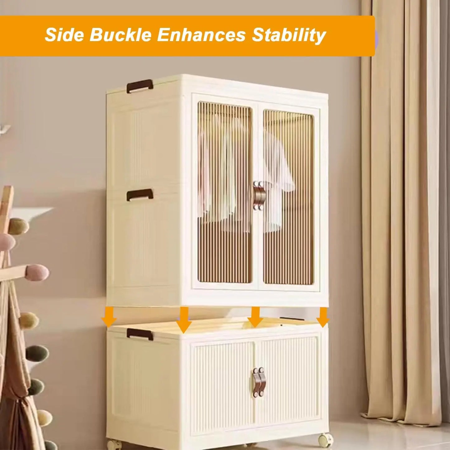 Foldable Wardrobe Cabinet with Wheels, Wardrobe 25''-2 layer Clothing Storage Closet Organizer for Clothes, Books for Home/Office
