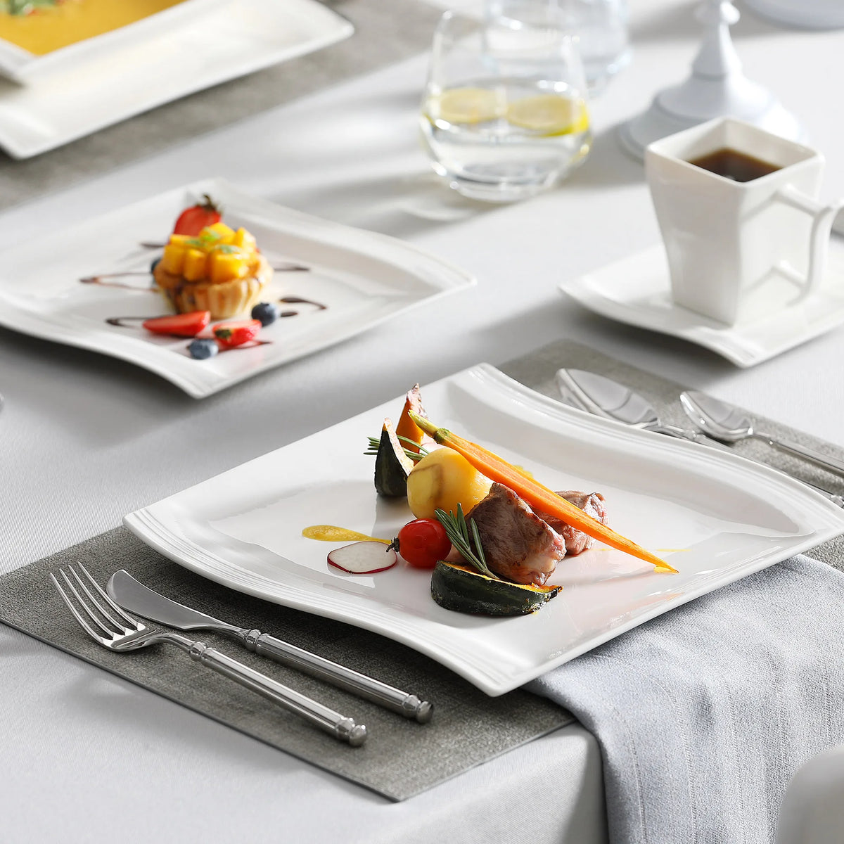 White Porcelain Dinner Set with 12*Cup, Saucer, Dessert Soup Dinner Plate Tableware