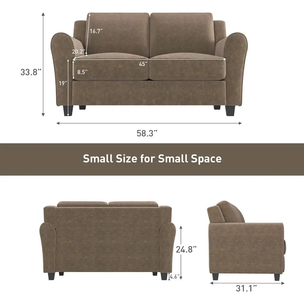 Brown Loveseat Sofa Couch, 2 Seater Love Seat