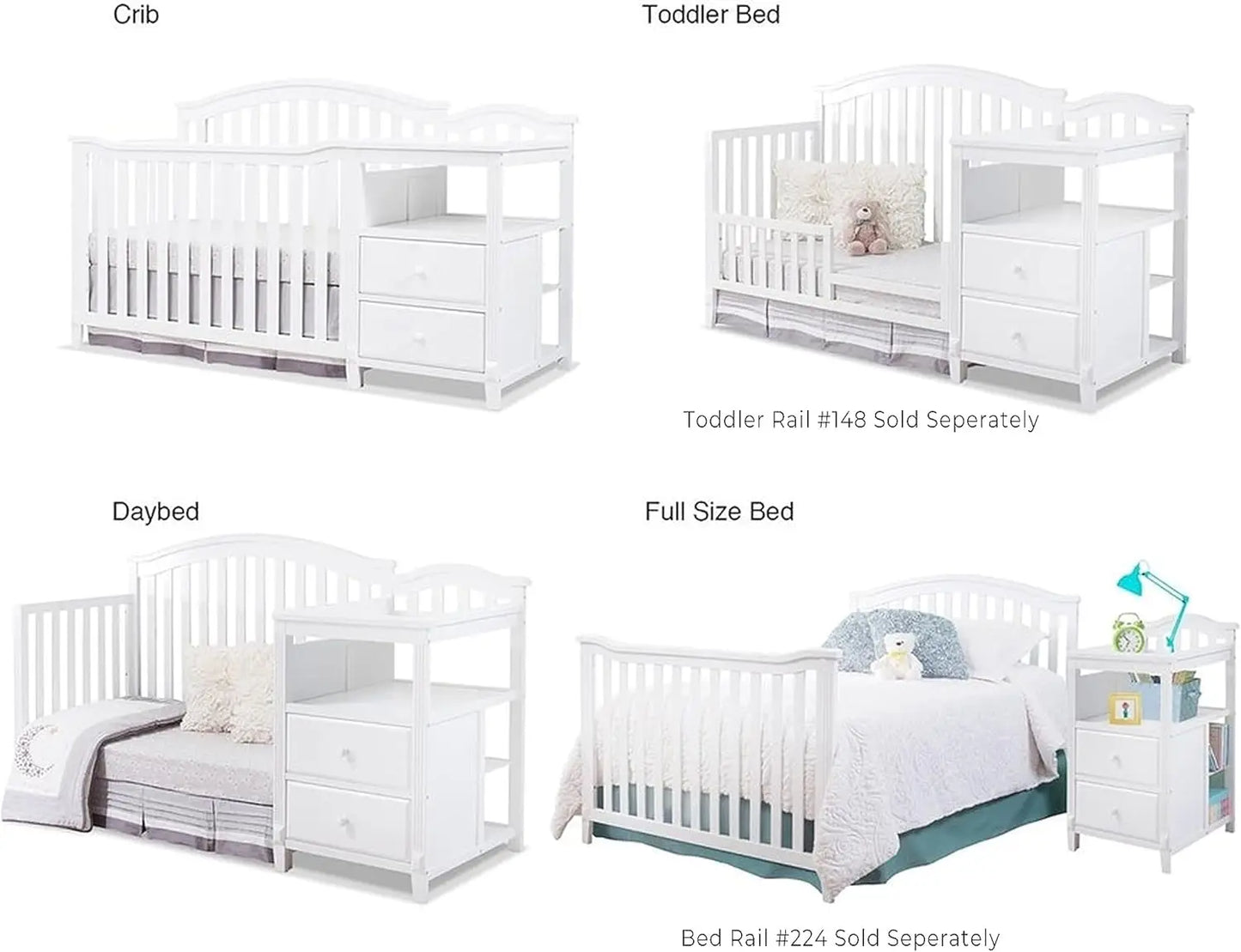 Furniture Crib and Changer with Slat Panel Back Classic -in- Convertible Diaper Changing Table Non-Toxic Finish Wooden