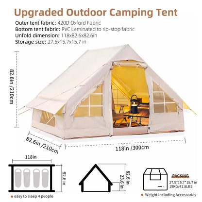 Camping Tent with Pump, Glamping Tents, Easy Setup 4 Season Waterproof Windproof