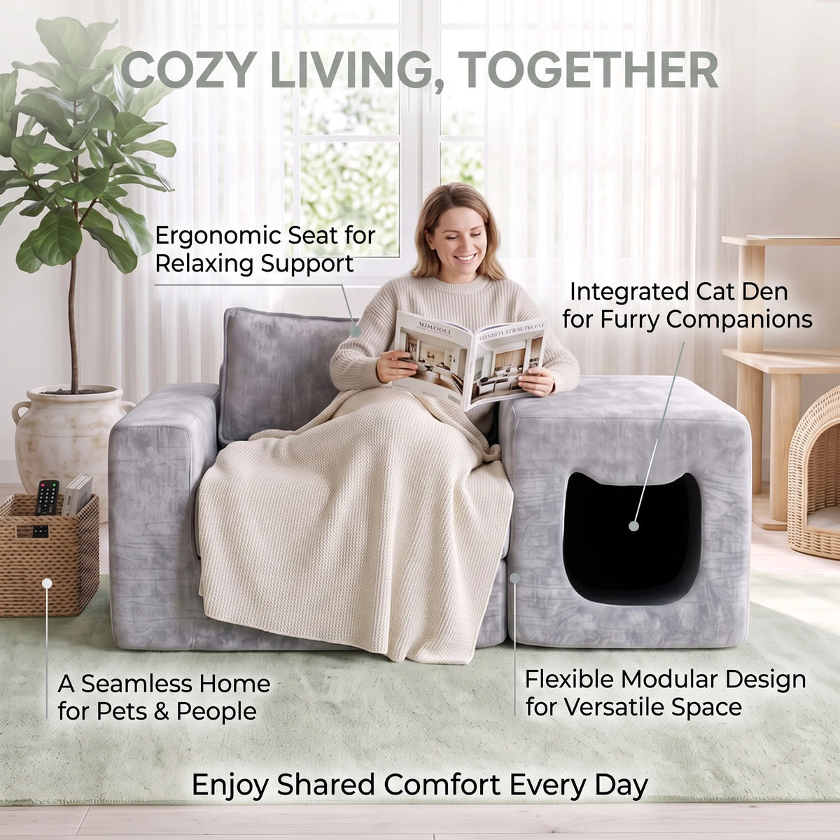 Modular Sofa Built‑in Pet Cave Pet‑Friendly Couch