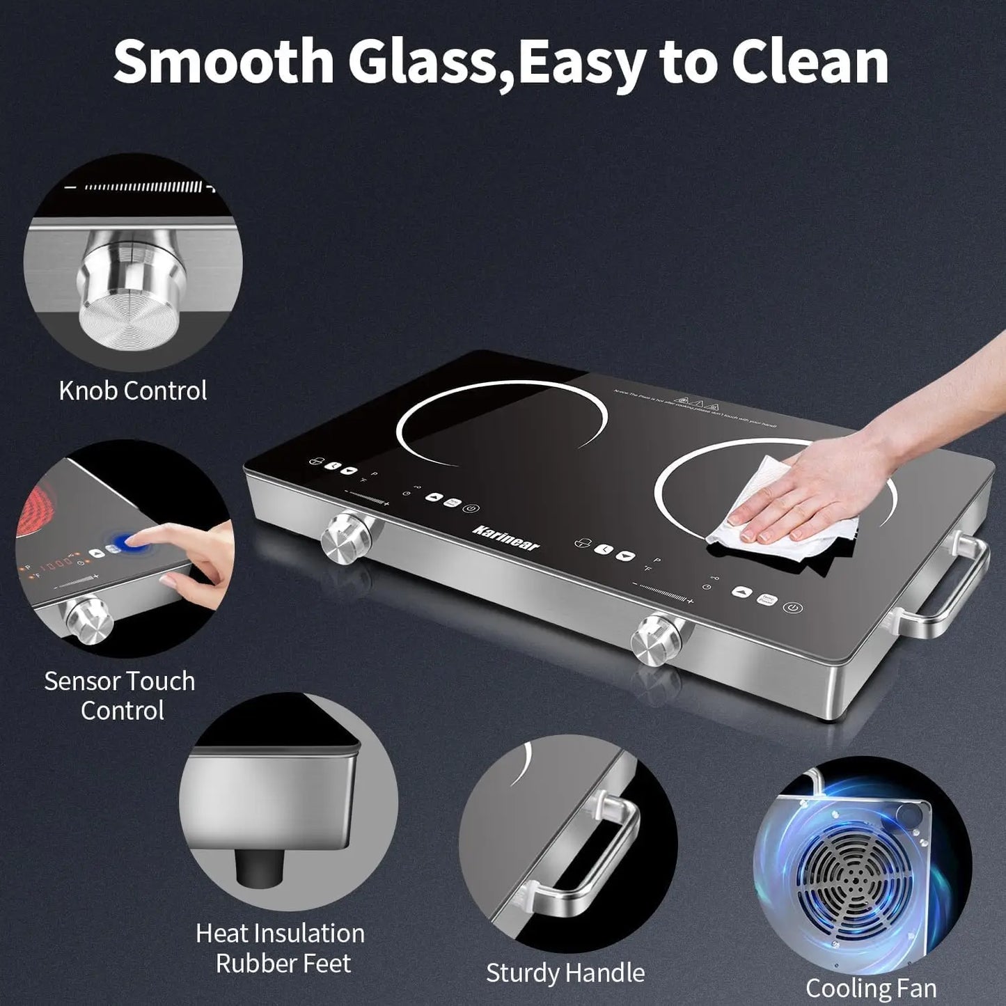 Ceramic Hob 2 Zones, 3200W Plug in Electric Hob with Safety Lock, Knobs Touch Control, 56cm Countertop Freestanding 240V
