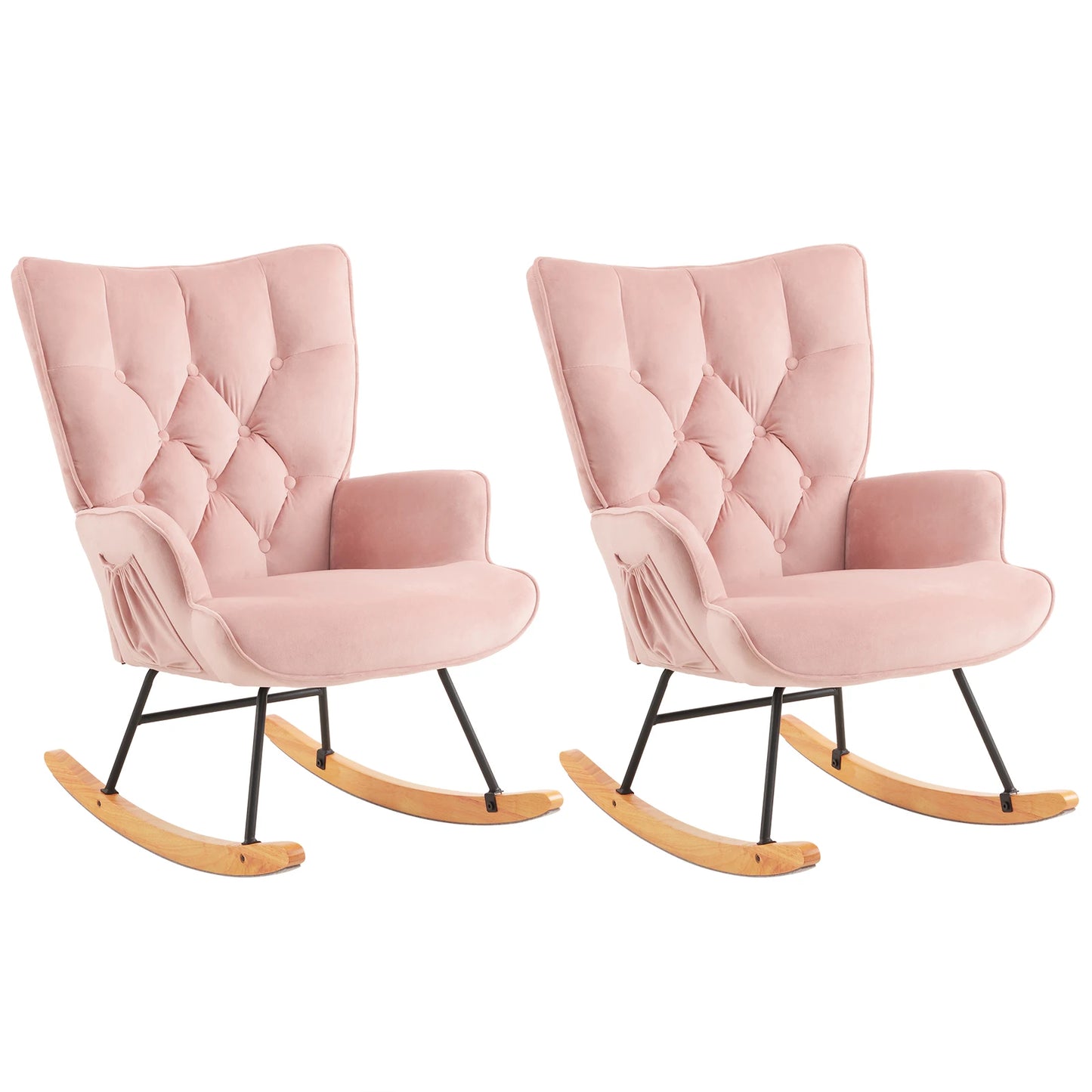 Rocking Chair Nursery, Upholstered Glider Rocker with High Backrest, Stylish Modern Rocking Accent Chair Glider Recliner