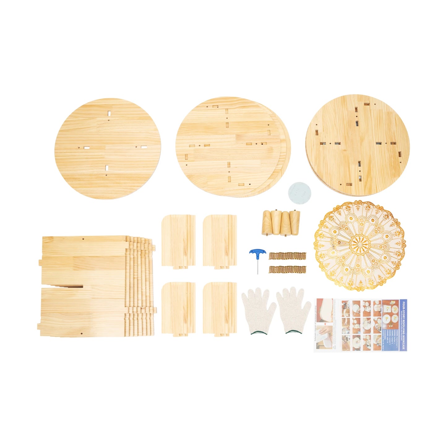 4 Tier Rotating Bookshelf with Legs,Floor Standing Stackable Wood Round Bookshelf 360 Display Book Shelf for Living Room Bedroom