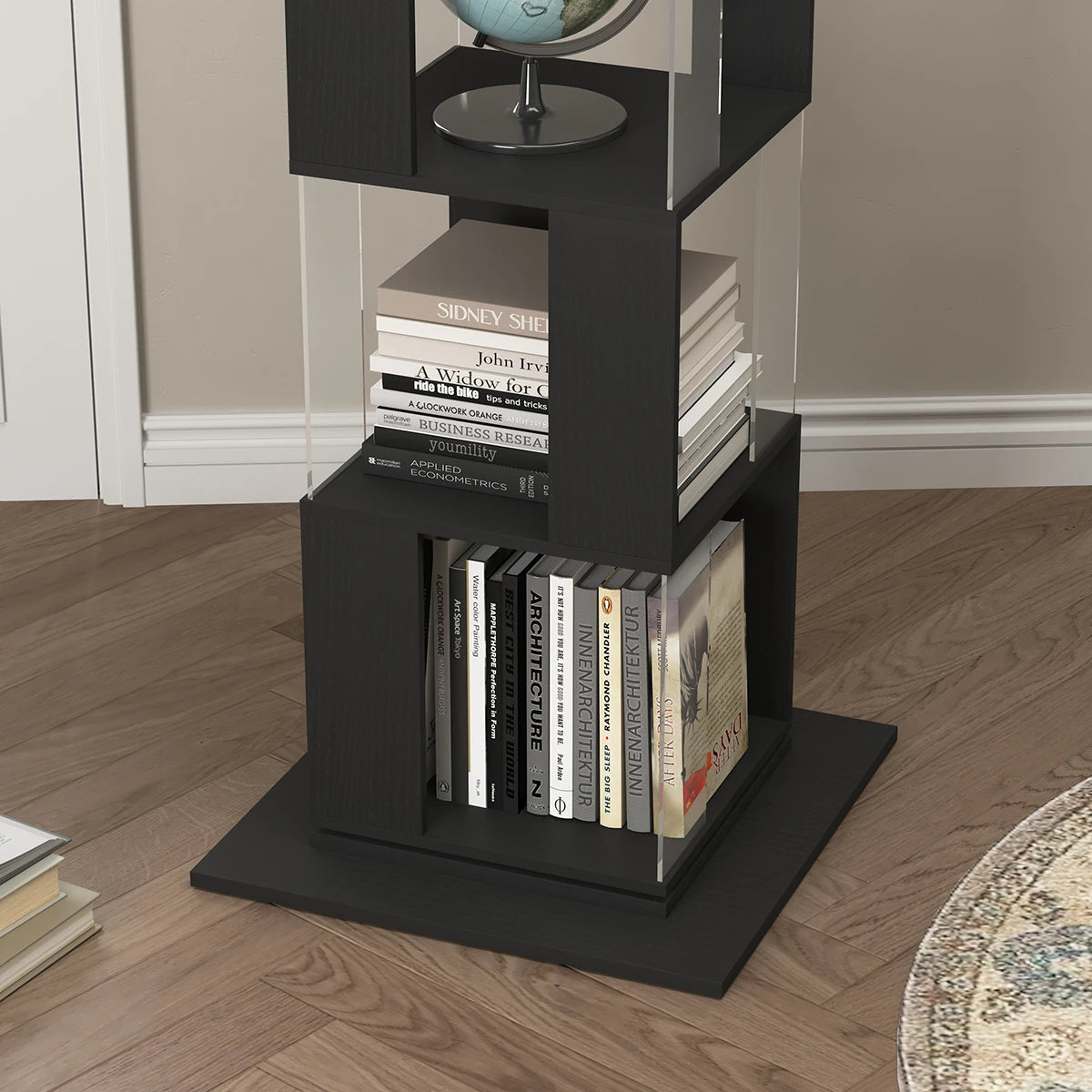 Bookshelf Tower, Floor Standing Wood Narrow Organizer