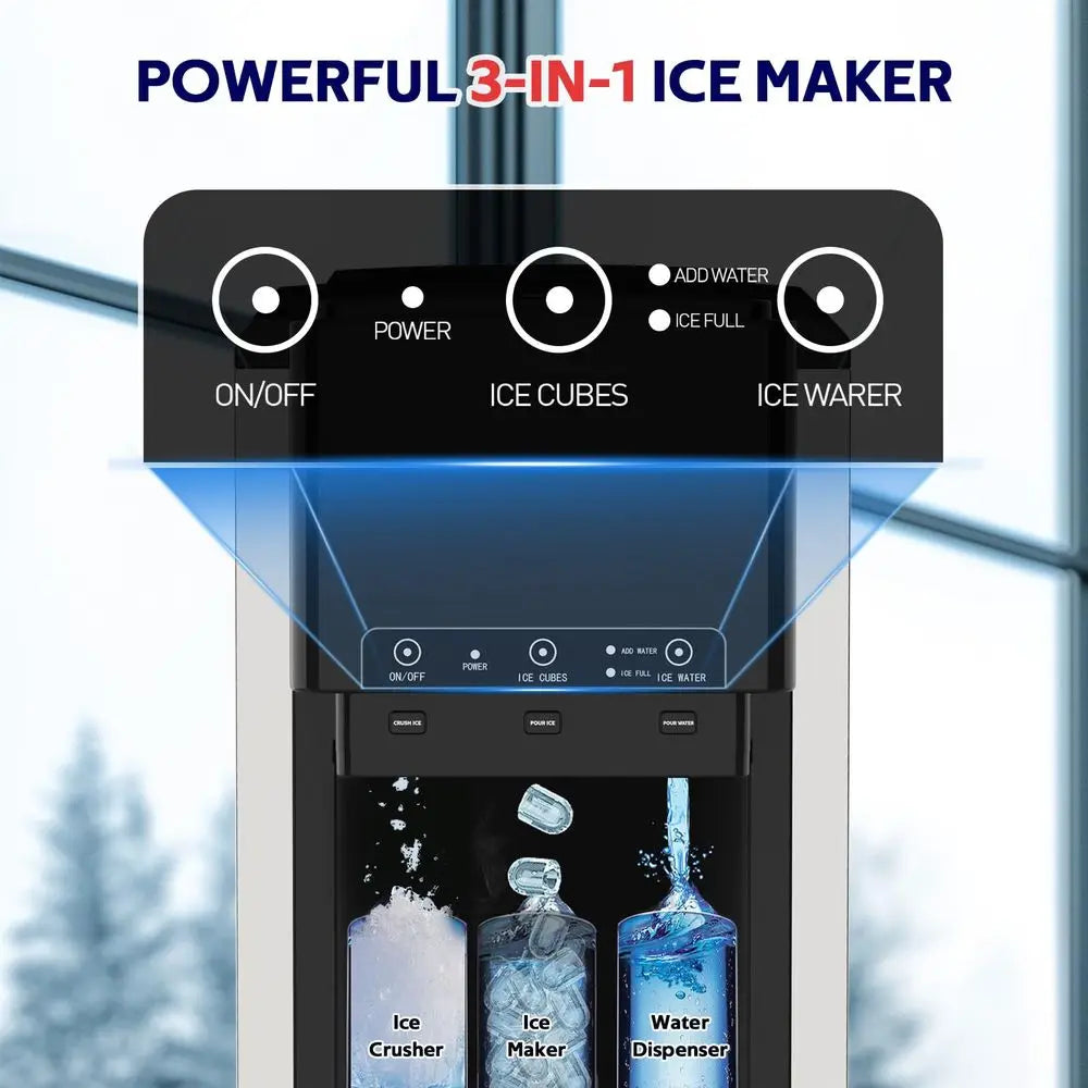 3 in 1 Water Dispenser with Ice Maker, Nugget Ice Maker Countertop, Bullet amp Crushed Ice, Water Cooler