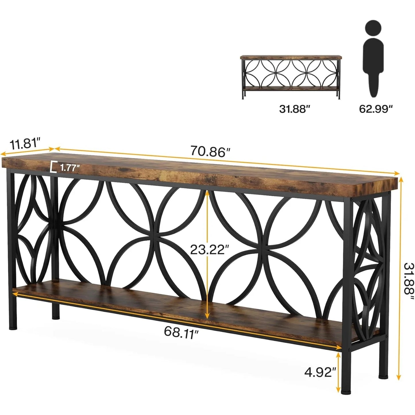 Narrow Sofa Table, Industrial Long Sofa Table Behind Couch, Entry Console Table with Storage for Entryway, Living Room