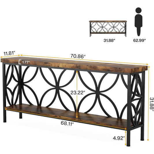 Narrow Sofa Table, Industrial Long Sofa Table Behind Couch, Entry Console Table with Storage for Entryway, Living Room