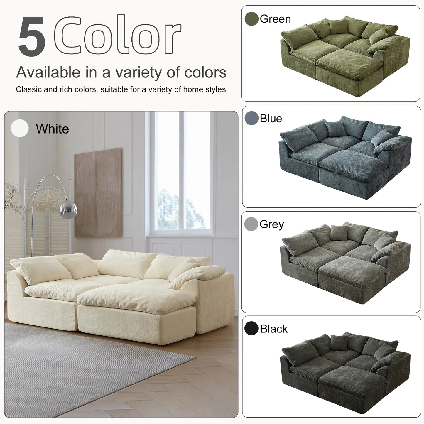 Modern Modular Sectional Sofa Cloud Couch Oversized Deep Seat Comfy Sofa for Living Room Furniture with Removable Cushions