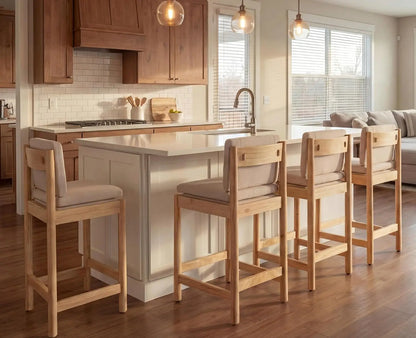 Counter Height Bar Stools Set of 4 Farmhouse Barstools with Back Mid Century Modern Counter Stools with Natural Wood, Customized