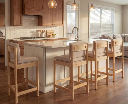 Counter Height Bar Stools Set of 4 Farmhouse Barstools with Back Mid Century Modern Counter Stools with Natural Wood, Customized