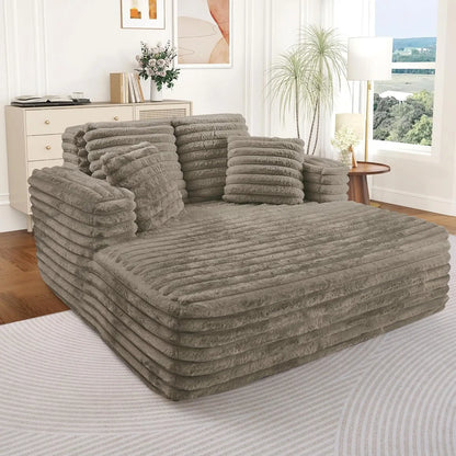 Oversized Chaise Lounge Indoor, Modern Plush Corduroy Fabric Deep Seat Boneless Memory Foam Sleeper Chaise Lounge, Customized