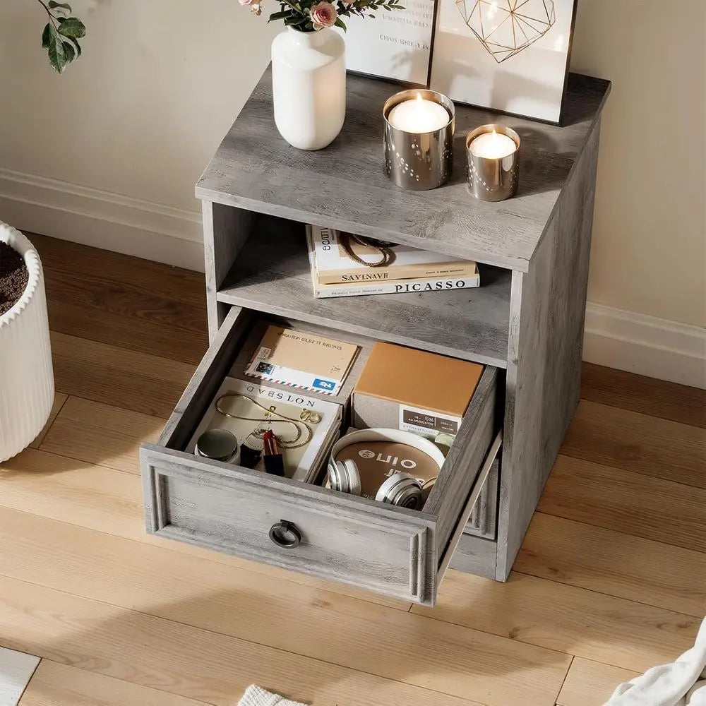 Large Nightstand with Accent Bed Side Table and End Table with Large Open Compartment