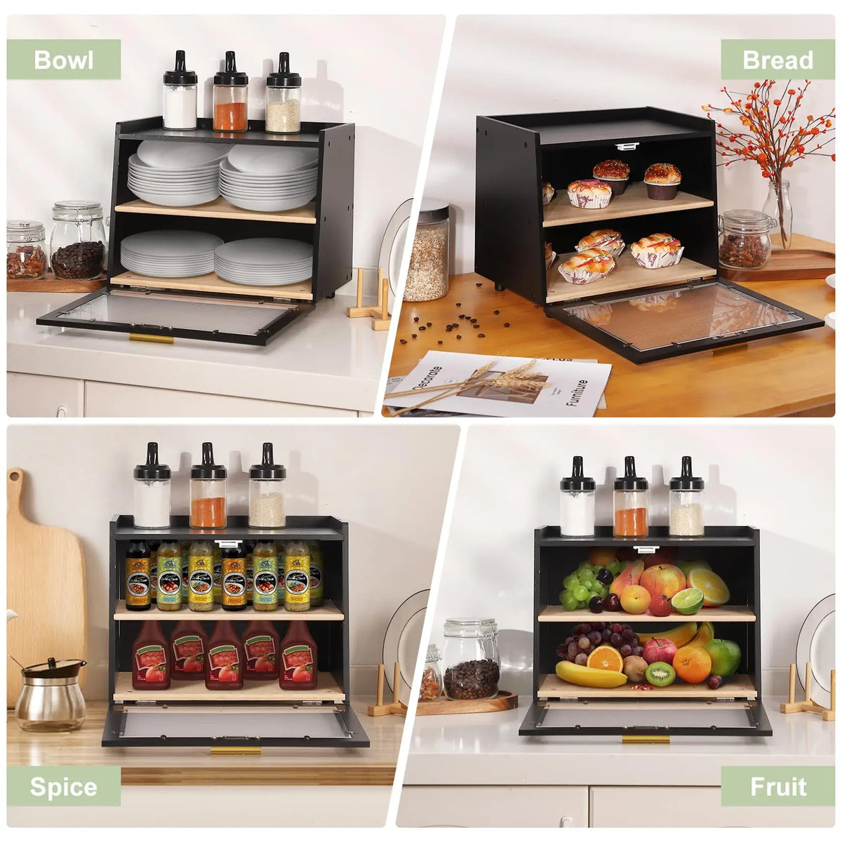 Double Layer Large Bread Box, Bamboo Bread Storage Container