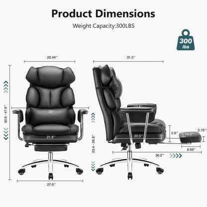 Leather Ergonomic Computer Desk Chair High Back with Footrest Lumbar Support Height Adjustable For Home Office