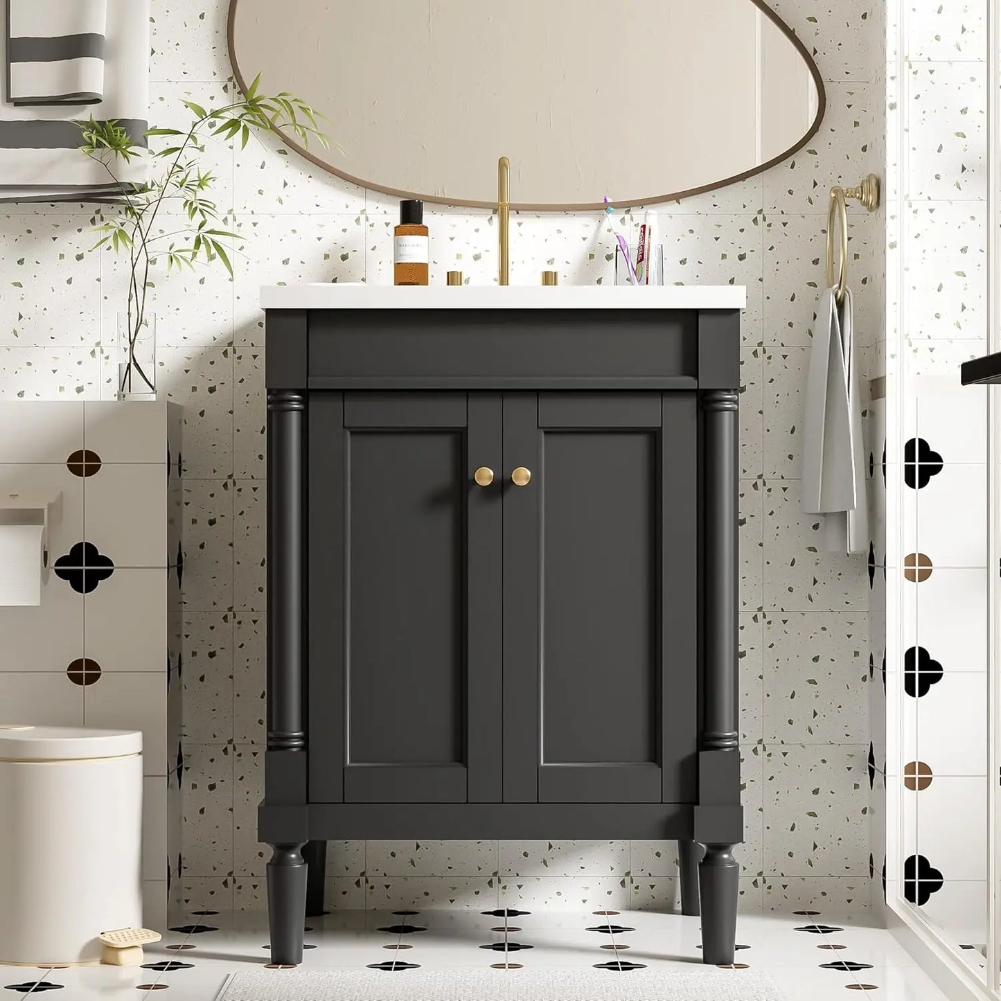 24 Inch Bathroom Vanity with Single Sink Combo Set, Modern Bathroom Storage Cabinet with Double Soft Closing Doors,, Customized