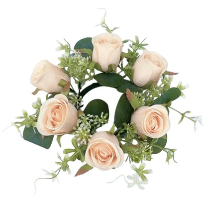 Candle Rings Candlestick Garland Artificial Rose Wreath Christmas Decoration Window Props Table Wedding Event Arrangement