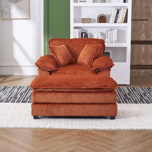 Oversized Chaise Lounge Chair Large Chaise Lounge Chair Indoor with Ottoman And 2 Pillows, Modern Deep Seat Corduroy