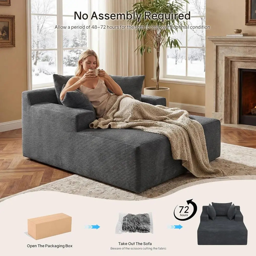 Oversized Chaise Lounge Chair with 3 Pillows, Corduroy Cloud Reading Chair, Deep Seat Sleeper Couch