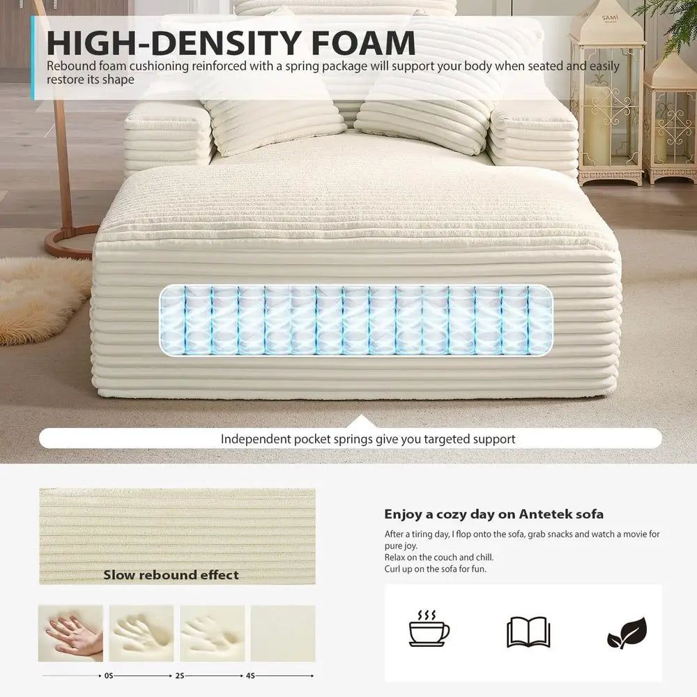 Oversized Corduroy Chaise Lounge Chair, Deep Seat Sleeper Sofa, Cloud Comfort Reading Couch for Living Room