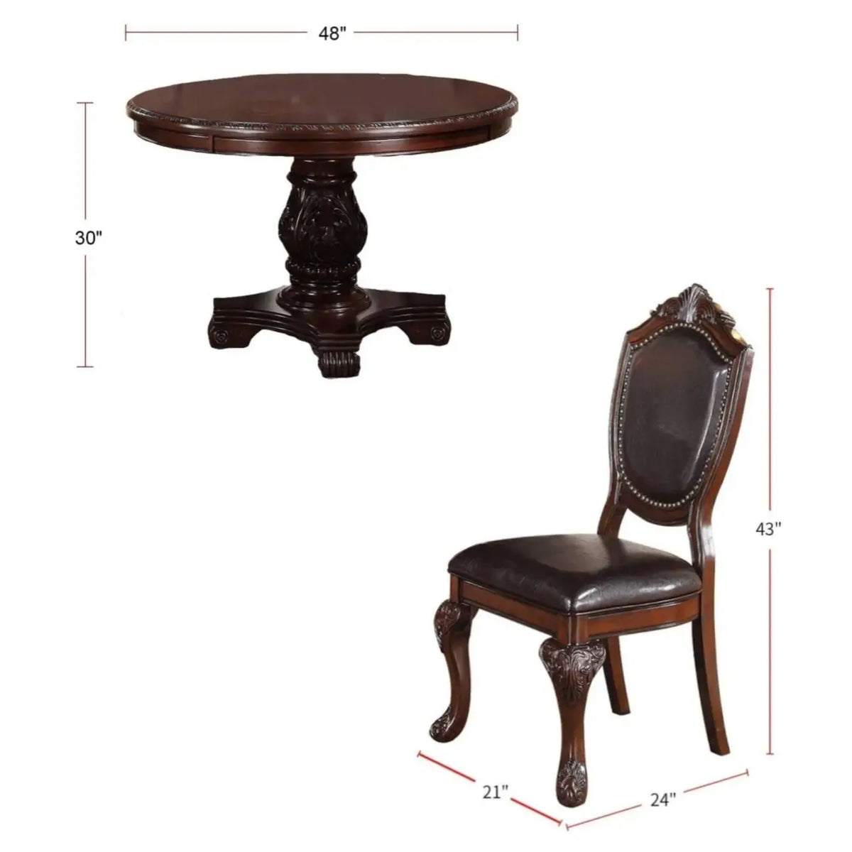 Dining Set with 1 Classic Dining Table & 4x Side Chairs, Round Table
