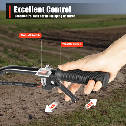 Gasoline Garden Tiller Cordless 2-stroke Air-Cooled Cultivator Rotary for Trenching Loosening 12in/30cm Wide 12cm dp