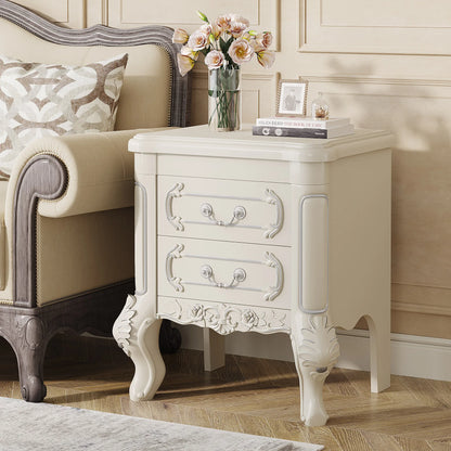 White Nightstand, End Table with 2 Drawers, Side Table