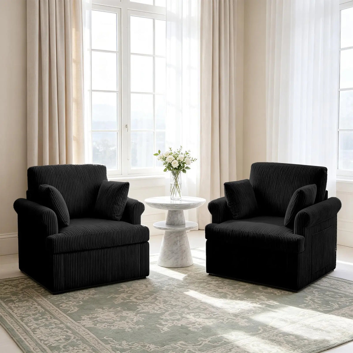 Large Swivel Corduroy Barrel Armchair Accent Chair