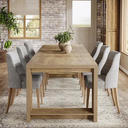 86.61-Inch Dining Table for 6 People, Modern Narrow Long Kitchen Table with Pedestal Base, Farmhouse Extra Long, Customized