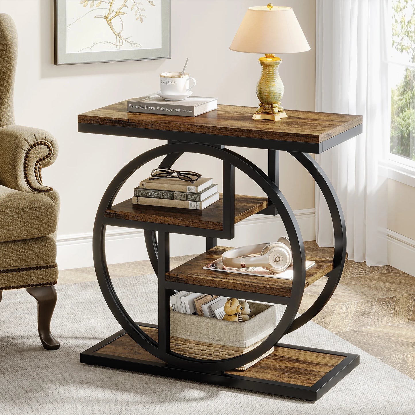 Tribesigns End Table, Narrow End Table with 3 Storage Shelves