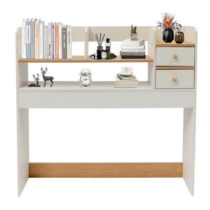 Modern 2-Tier Desktop Bookshelf with 2 Drawers 36-inch Storage Organizer for Office/Home (10kg Load Capacity, 5kg Lightweight)