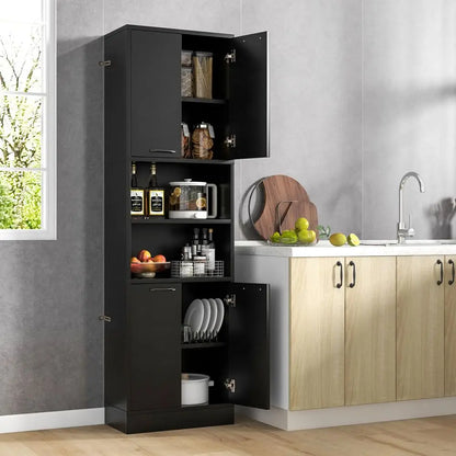 75 Tall Bathroom Storage Cabinet, Bathroom Floor Cabinet with 4 Doors amp 2 Open Shelves, 4 Antitoppling Devices, Freestanding