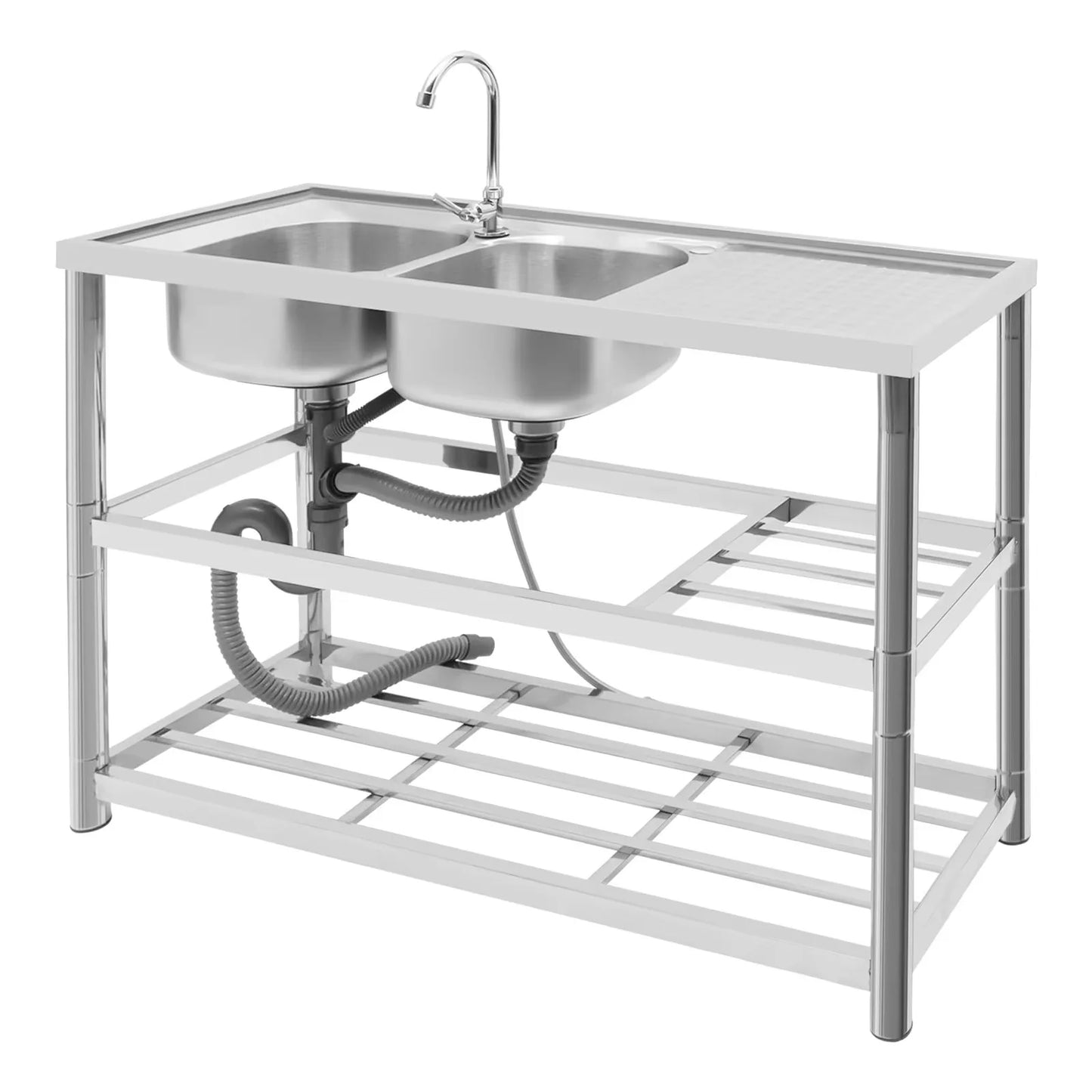 Double-layer Sink Kitchen and Commercial Sink with Drainage Device and Faucet