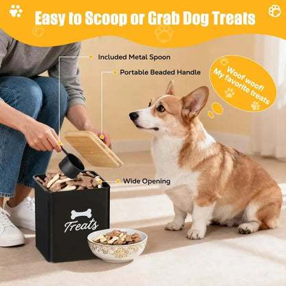 Treat Container Set of 2, Dog Food Storage Containers with Airtight Lids, Metal dog treat jars for Kitchen Countertop, Pet Cooki