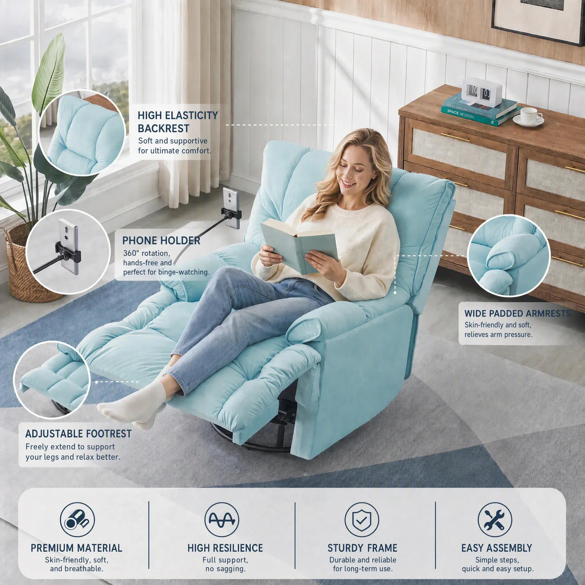 Single-person comfortable sofa with a soft and comfortable
