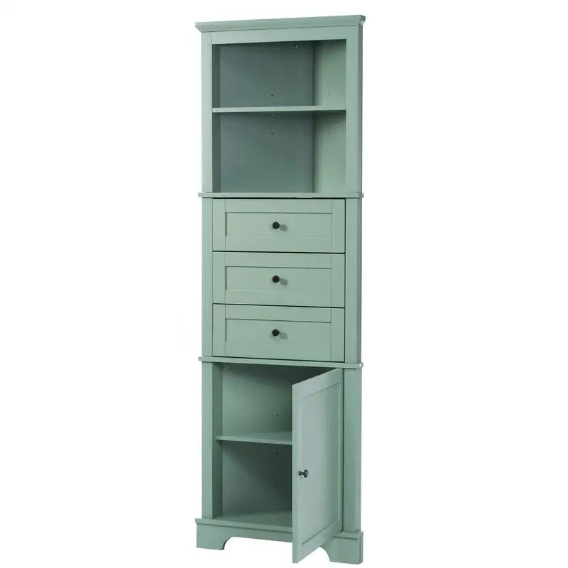 Green Triangle Tall Cabinet, 3 Drawers, Adjustable Shelves