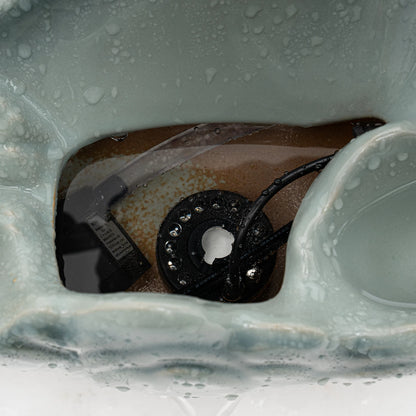 Modern LED Light Ring Waterfall Fountain, Wood & Ceramic