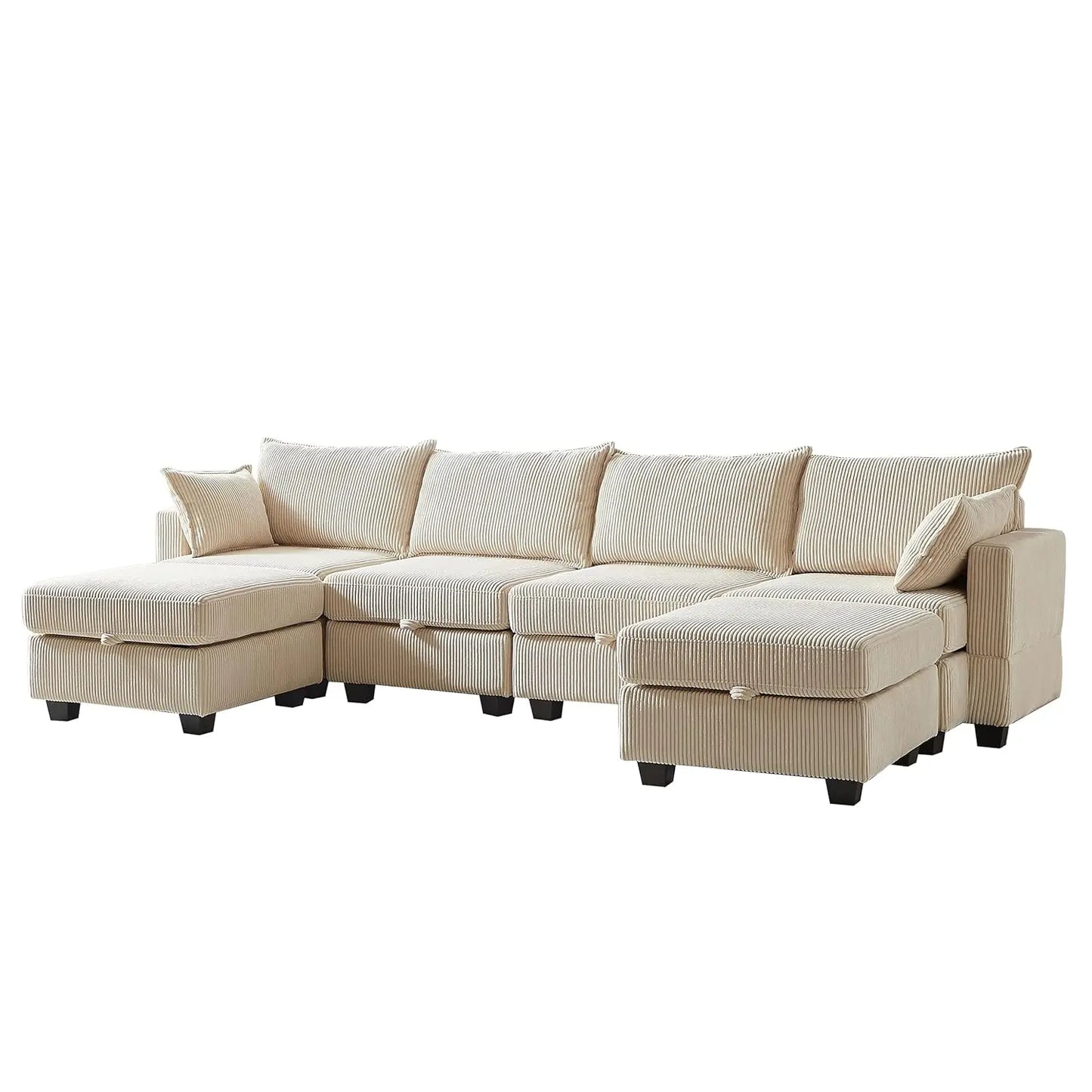 U-Shaped Modular Sectional Sofa with Storage Ottoman, Corduroy Upholstered Convertible Couches with Chaise