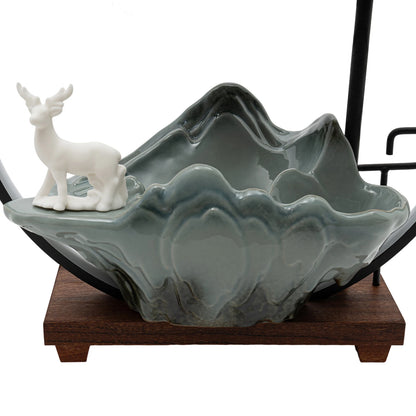 Modern LED Light Ring Waterfall Fountain, Wood & Ceramic