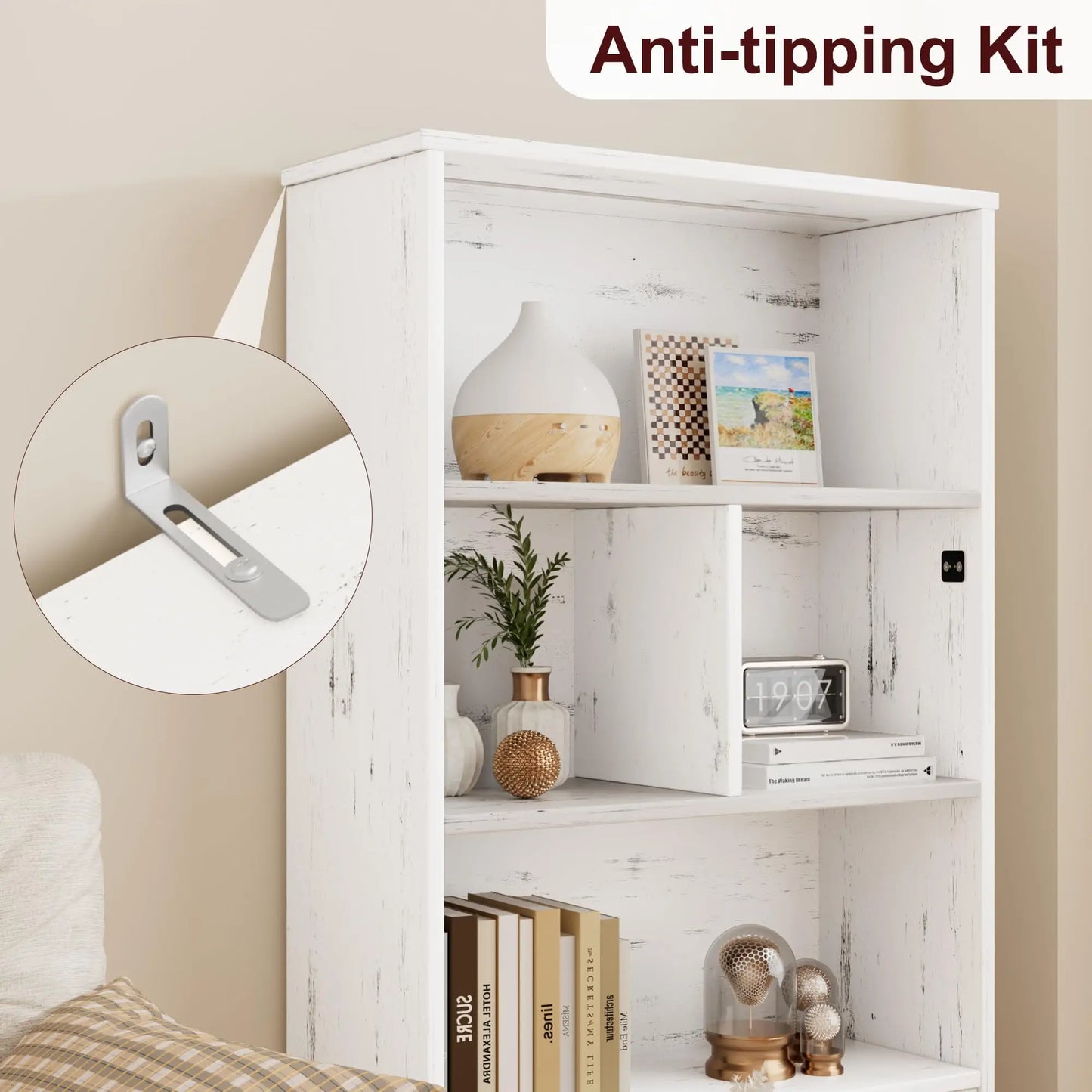 Bookcase with LED Lights White Bookshelf