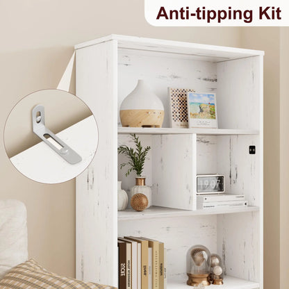 Bookcase with LED Lights White Bookshelf