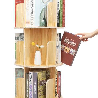4 Tier Rotating Bookshelf with Legs,Floor Standing Stackable Wood Round Bookshelf 360 Display Book Shelf for Living Room Bedroom