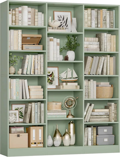 Triple Wide Bookshelf, 6 Tier Large Bookshelf, Bookcase with 17 Open Display Shelves, 74'' Tall Bookcases, Customized