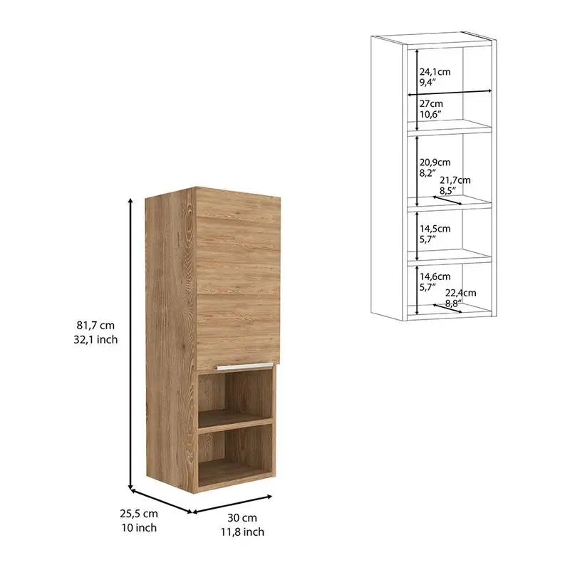 Medicine Cabinet with Two Shelves, Pine Finish, Stylish Storage
