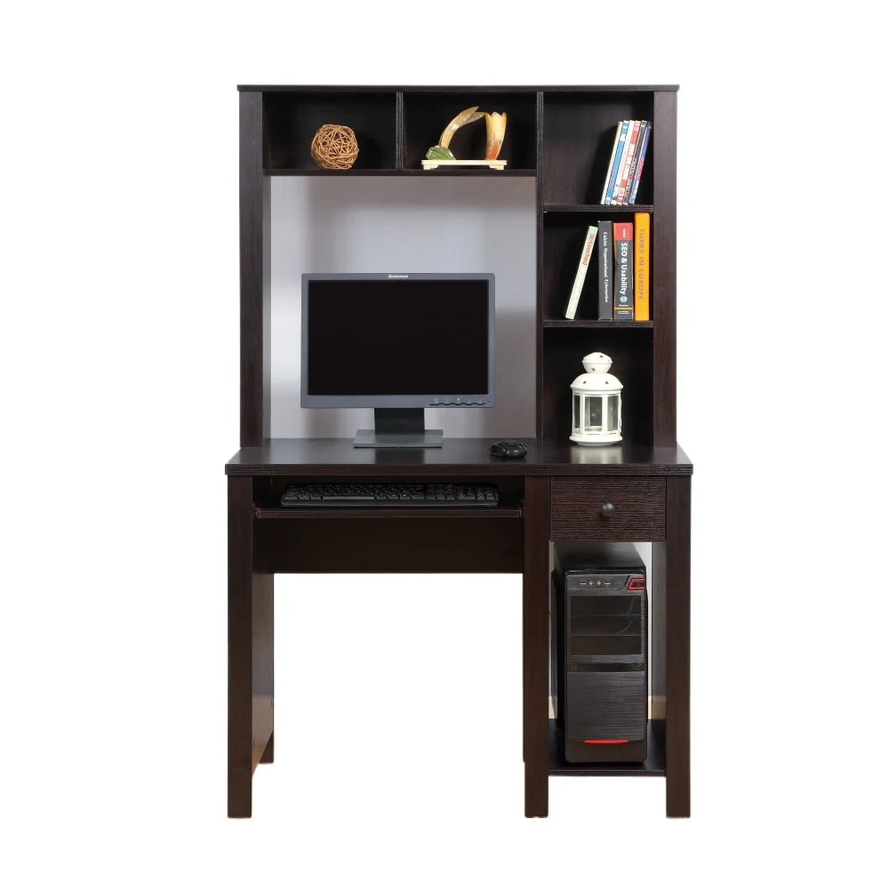 Student desk with hutch home office desk 39"W Compact desk Writing Desk Laptop Desk Red Cocoa Espresso One drawer Keyboard Drawer