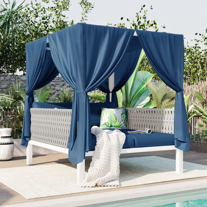 U_Style Outdoor Patio Sunbed with Curtains High Comfort Suitable for Multiple Scenarios