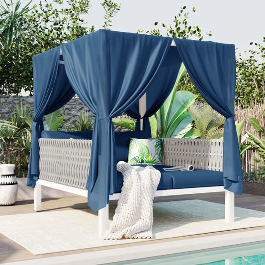U_Style Outdoor Patio Sunbed with Curtains High Comfort Suitable for Multiple Scenarios