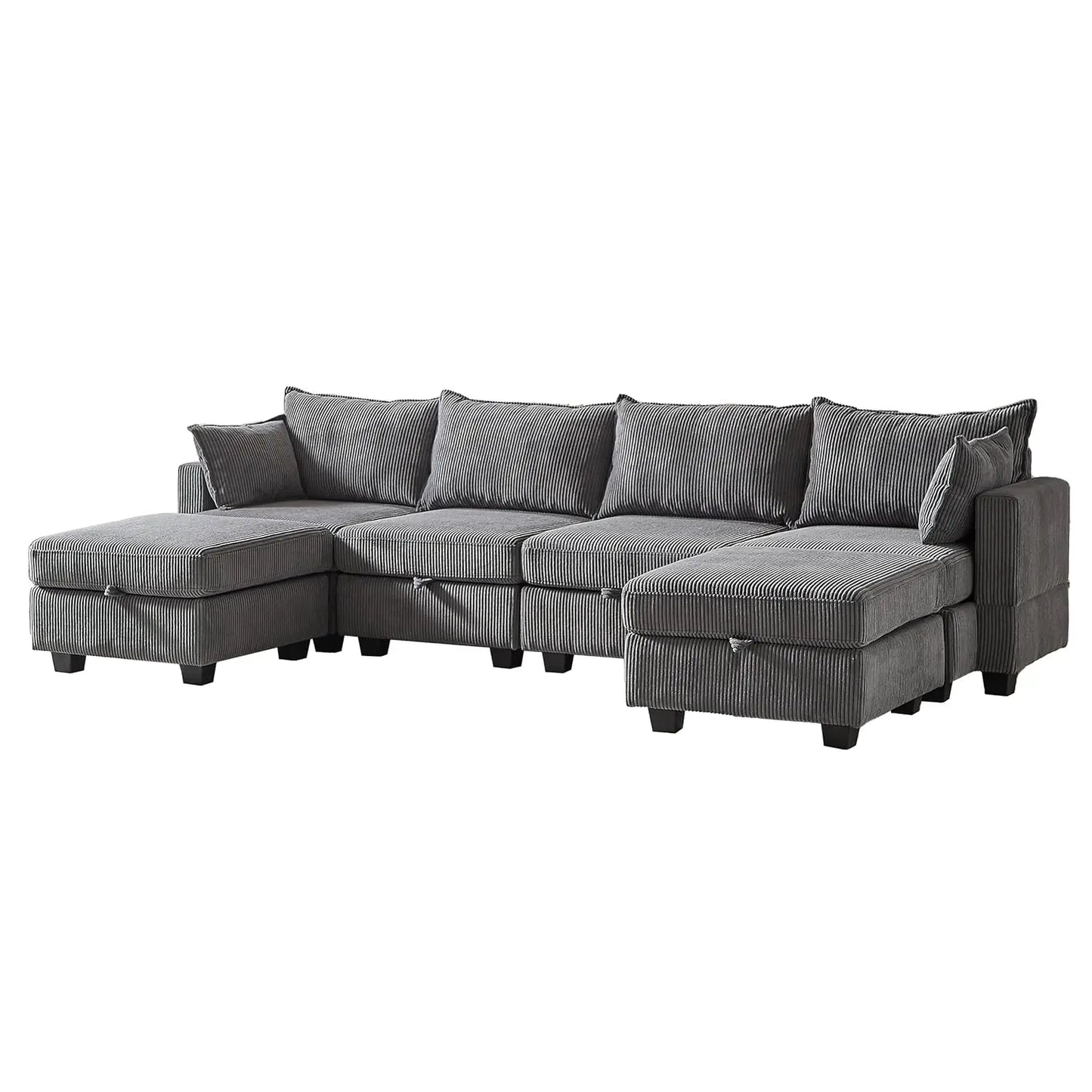 U-Shaped Modular Sectional Sofa with Storage Ottoman, Corduroy Upholstered Convertible Couches with Chaise